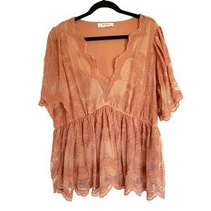 A BEAUTIFUL SOUL Cotton Lace Babydoll Peplum Blouse Size B (18-20) 2X